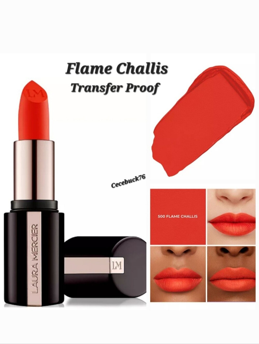 🌺Laura Mercier Flame Challis Caviar Smoothing Matte Lipstick Transfer Proof